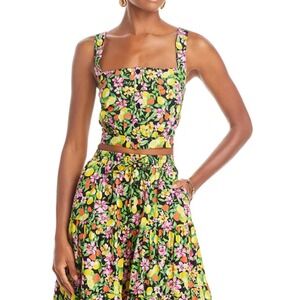 AQUA‎ Floral Print Crop Top Black Pink Yellow Sleeveless Summer Casual Medium